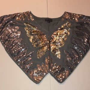 Vintage Reproduction Sequined butterfly Festival top/poncho